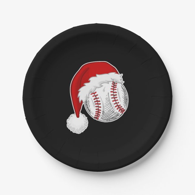Baseball, Softball lovers - Xmas Santa Claus Hat Paper Plates (Front)