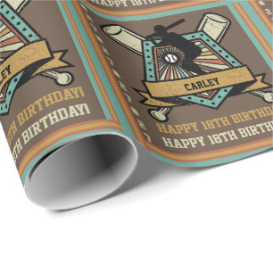 Baseball Softball Name Age Number Birthday Wrapping Paper