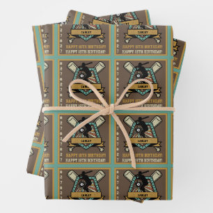 Baseball Softball Name Age Number Birthday Wrapping Paper Sheets