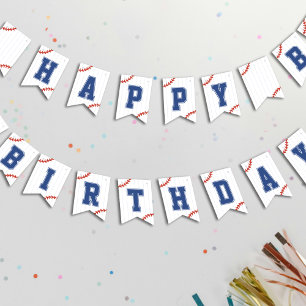 Baseball Softball Pinstripe Happy Birthday Party Bunting Flags