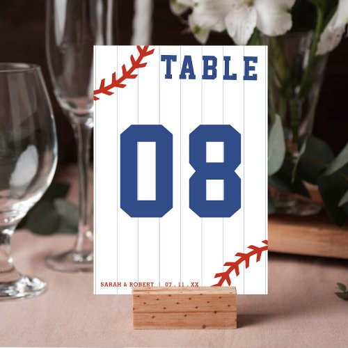 Baseball Softball Pinstripe Wedding Reception Table Number