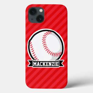 Baseball, Softball; Red Diagonal Stripes iPhone 13 Case