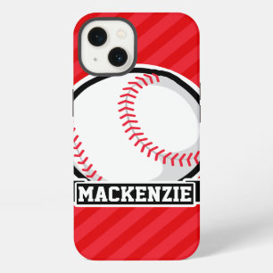 Baseball, Softball; Red Diagonal Stripes iPhone 13 Case