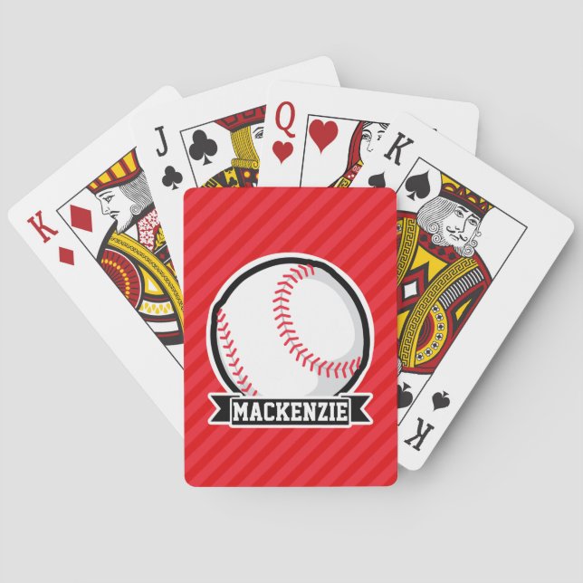 Baseball, Softball; Red Diagonal Stripes Poker Cards (Back)