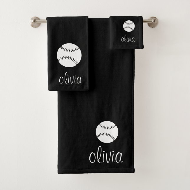 Baseball/Softball  Script Girly Monogram Name  Bath Towel Set (Insitu)