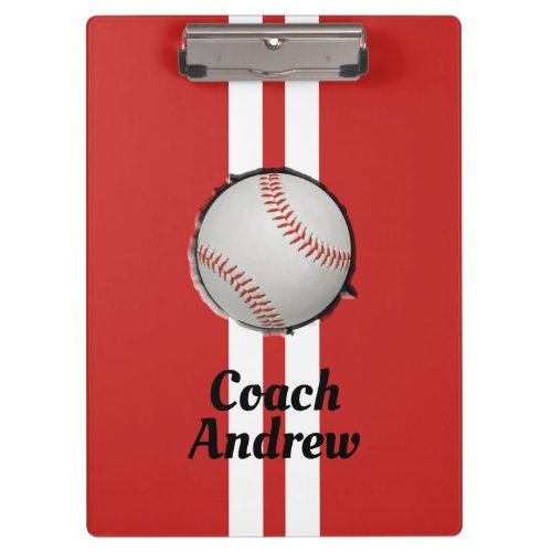 Baseball Softball Sport Coach Custom Name Red Clipboard