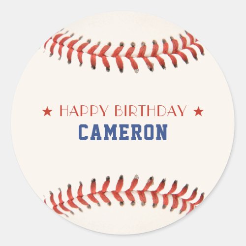 Baseball Softball Sport Happy Birthday Party Classic Round Sticker