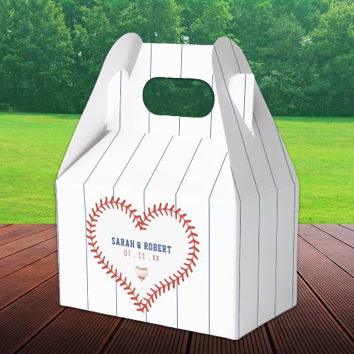 Baseball Softball Sport Heart Pinstripe Wedding Favor Boxes