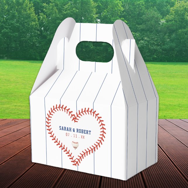Baseball Softball Sport Heart Pinstripe Wedding Favor Boxes (Baseball Softball Sport Heart Pinstripe Wedding Favor Box)