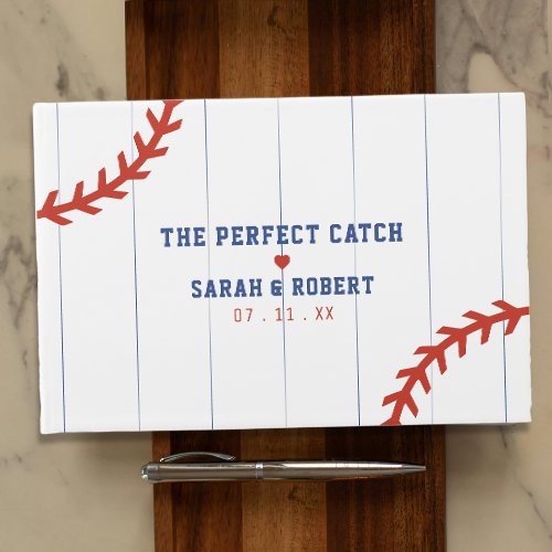 Baseball Softball Sport Heart Pinstripe Wedding Guest Book