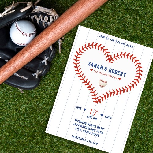 Baseball Softball Sport Heart Pinstripe Wedding Invitation