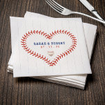 Baseball Softball Sport Heart Pinstripe Wedding Napkins<br><div class="desc">Red white and blue baseball / softball wedding napkins with pinstripes and heart stitches.  Personalize it with your event details.  Great for sports fans.</div>