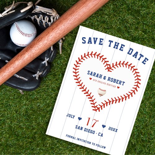 Baseball Softball Sport Heart Pinstripe Wedding Save The Date