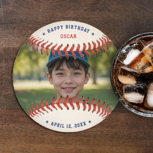 Baseball Softball Sport Photo Happy Birthday Party Round Paper Coaster