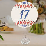 Baseball Softball Sport Round Table Number Card<br><div class="desc">Baseball / softball wedding reception table numbers.  Personalize it with your wedding anniversary date,  names,  and meal list.  Great for sports fans or athletes.</div>