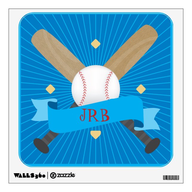 Baseball Softball Sports Bases Bat Ball Blue Boy Wall Decal (Front)