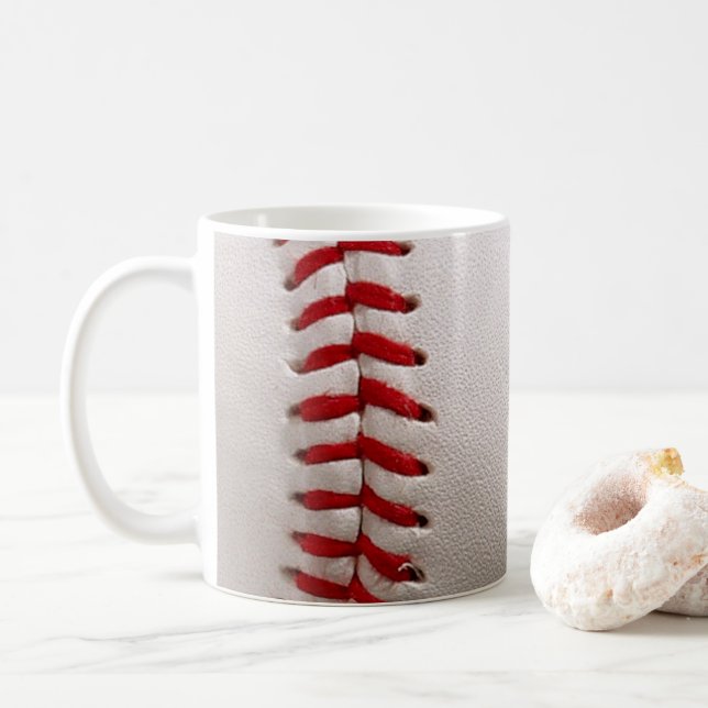 Baseball Softball Stitched Graphic - Sports Art Coffee Mug (With Donut)