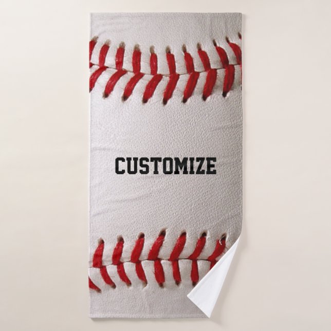 Baseball Softball Stitching Custom Text Bath Towel (Bath Towel)