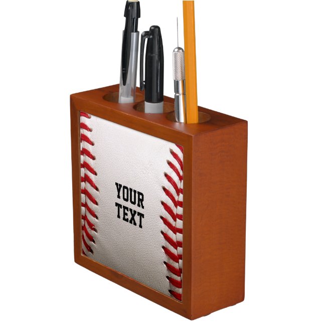 Baseball Softball Stitching Custom Text Desk Organizer (In Situ)