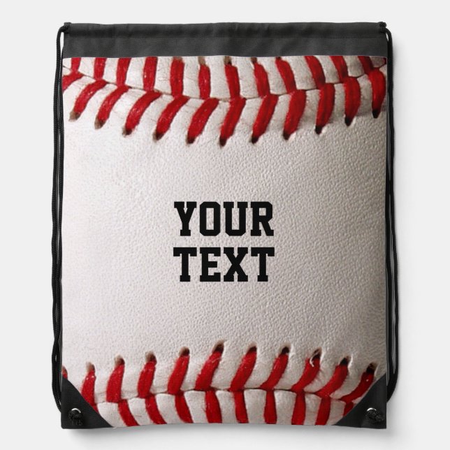 Baseball Softball Stitching Custom Text Drawstring Bag (Front)