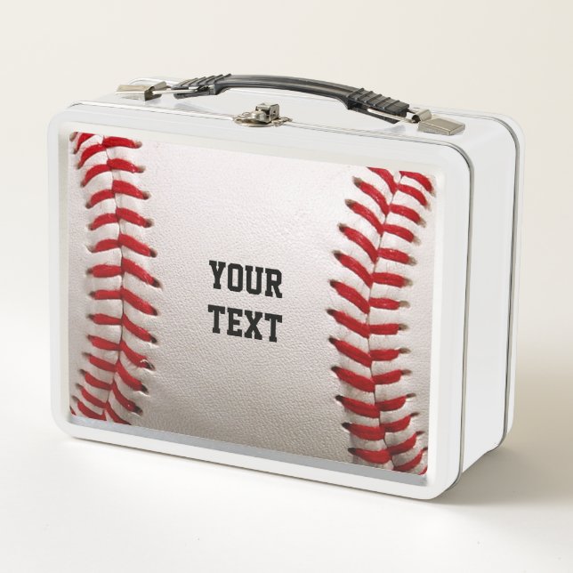 Baseball Softball Stitching Custom Text Metal Lunch Box (Front)