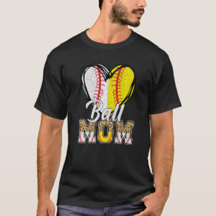 Baseball Softball  Vintage Ball Mom Leopard Women T-Shirt