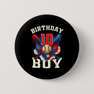 Baseball Splash Drip 10th Birthday Srts Lover Boy Button