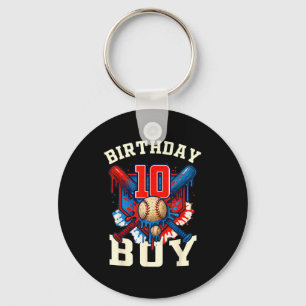 Baseball Splash Drip 10th Birthday Srts Lover Boy  Keychain