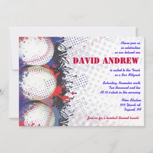 COOL BASEBALL Themed Bar Bat Mitzvah Invitation