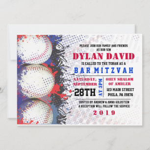 BASEBALL Splatter Bar Bat Mitzvah Invitation