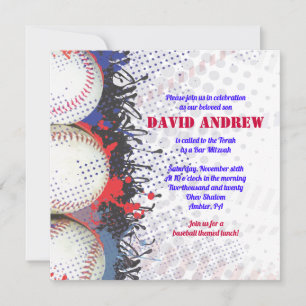 BASEBALL Splatter Bar Bat Mitzvah Invitation