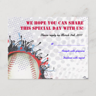 Baseball Splatter Bar Mitzvah reply card