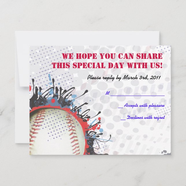 Baseball Splatter Bar Mitzvah reply card (Front)