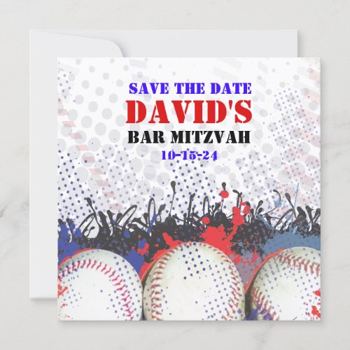 BASEBALL SPLATTER Bar Mitzvah SAVE THE DATE card