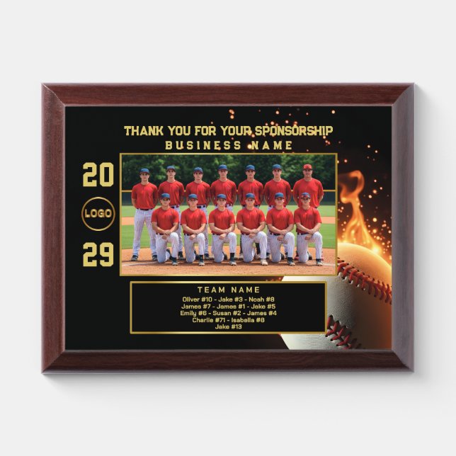 Baseball Sponsor Gift – Custom Team Appreciation Award Plaque (Horizontal)