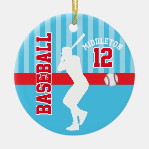 Baseball Sport _ Baby Blue and Red Ceramic Ornament