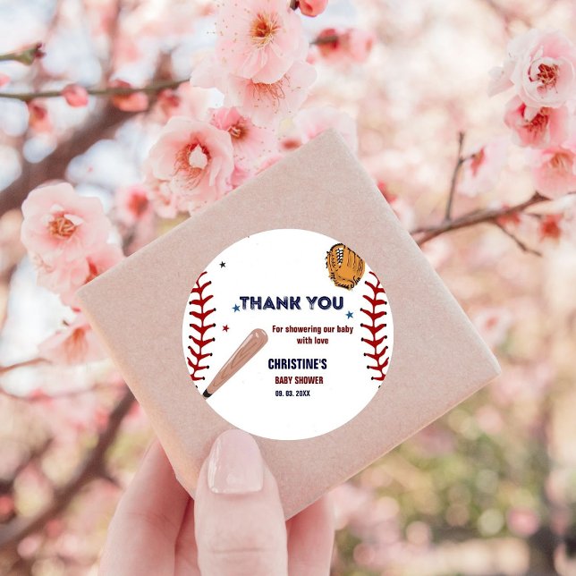 Baseball Sport  Baby shower party Classic  Round Sticker (Creator Uploaded)