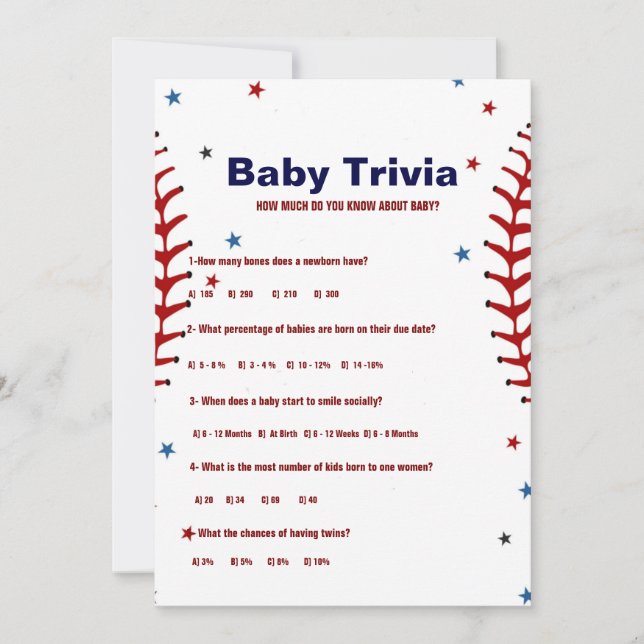 Baseball sport Baby trivia Baby shower game Card (Front)
