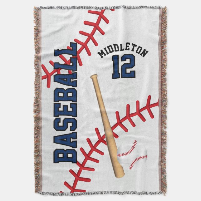 Baseball Sport Ball Design - Blue Throw Blanket (Front Vertical)