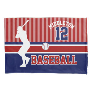 Baseball Sport Ball Design - Dark Red and Blue Pillow Case