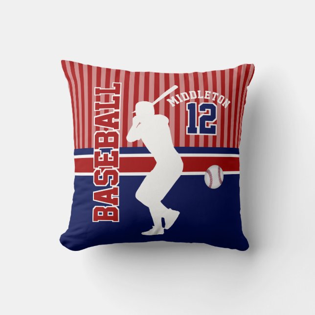Baseball Sport Ball Design - Dark Red and Blue Throw Pillow (Front)