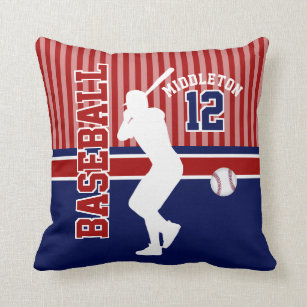 Baseball Sport Ball Design - Dark Red and Blue Throw Pillow
