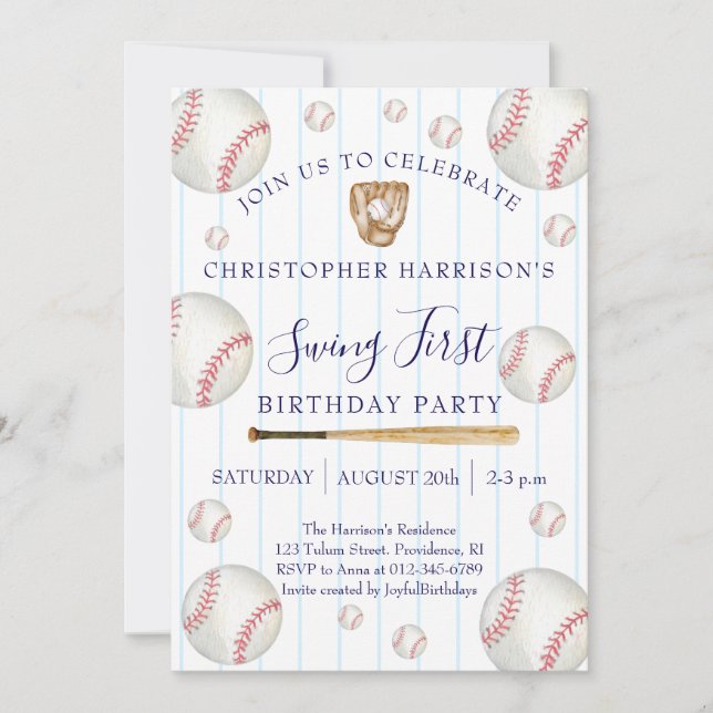 Baseball Sport Boy 1st Birthday Invitation (Front)