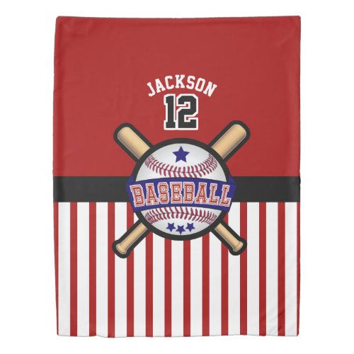 Baseball Sport _ Dark Red Blue and Black Duvet Cover