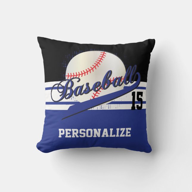 Baseball Sport | DIY Name & Number | Dark Blue Throw Pillow (Front)