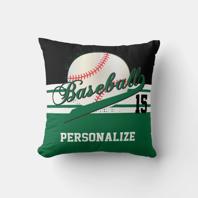 Baseball Sport | DIY Name & Number | Dark Green Throw Pillow (Front)