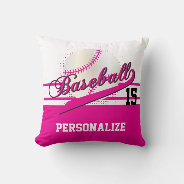Baseball Sport | DIY Name & Number | Hot Pink Throw Pillow (Front)