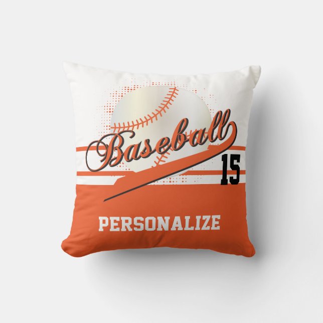 Baseball Sport | DIY Name & Number | Orange Throw Pillow (Front)