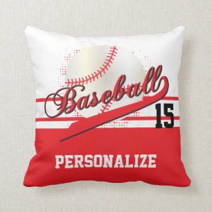 Baseball Sport DIY Name & Number Red Throw Pillow