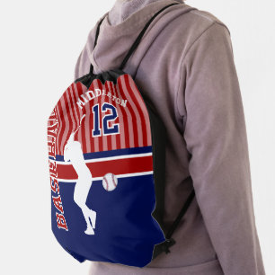 Baseball Sport   DIY Text - Dark Red, Blue & White Drawstring Bag